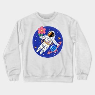 astronaut woman on space with flowers Crewneck Sweatshirt